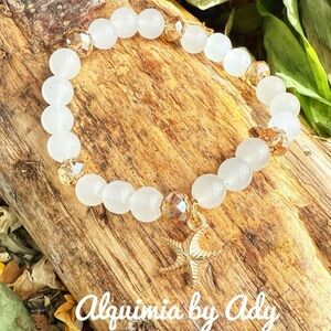 White jade gold charms bracelet